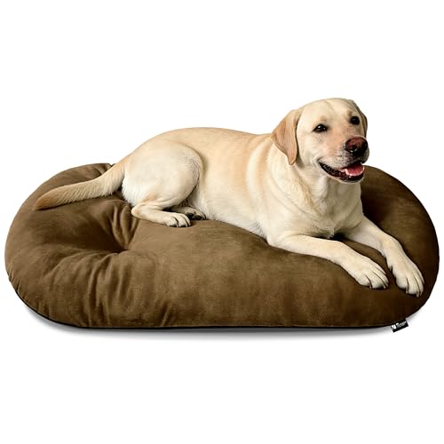 Image of Washable Oval Dog Bed for X-Large Dogs, Silver-Tipped High-Resilience,Brown