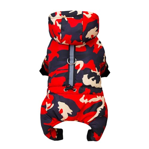Izefia Dog Coat Pet Apparel Jumpsuit Windproof Cold Weather Coat 4 Legs Camouflage Jacket Warm Winter Thick Clothes Snow Proof Coat Cotton Dog Coat for Small Dog Medium Dog Cat Red M