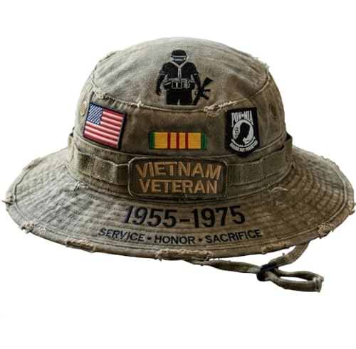Vietnam Veteran Tribute Boonie Hat - Premium Embroidered Patriotic Military Bucket Hat - Tactical Outdoor Sun Cap for Fishing Hiking - Veterans Day Gift for Men