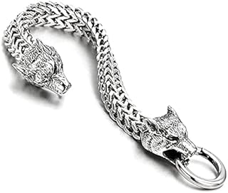 CHENGYOUOUM Viking Wolf Head Bracelet for Men,Stainless Steel Mesh Chain Viking Wolf Bracelet, Men's Nordic Viking Norse Jewelry Gift or Accessory for Men