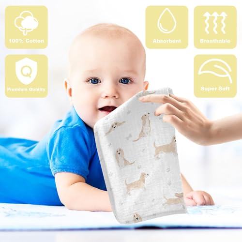 Image of vvfelixl Baby Cotton Washcloths Basset Hound Dog Infants Bath Towel for Unisex Face Towels for Newborn, Natural Baby Wipes Delicate Skin, 11.8 X 11.8 inch, one sizex5