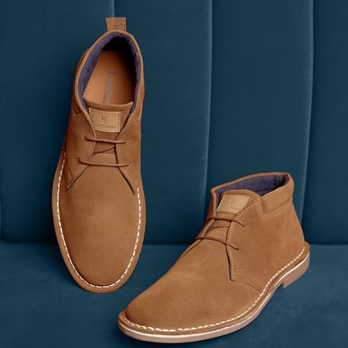 Image of LOUIS STITCH Chukka Boots For Men| Suede Leather Boots for Men| High Ankle Casual Boot | Casual Office & Trekking Shoes | Hiking Boots for Men | Stitch Down Desert Boots |Size-UK012 Tan SDSUCKCUTN