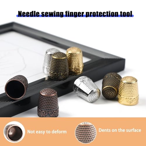 Fizzix Adjustable Sewing Thimble Set – 4-Piece Metal & Rubber Finger Protectors for Crafting, Sewing, and Quilting - Image 4