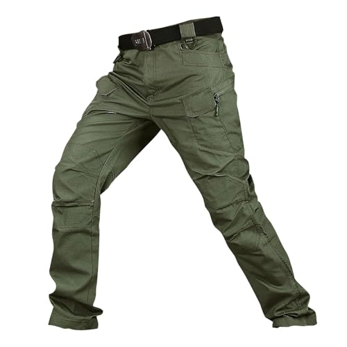 ADHOWBEW Mens Cargo Pants Hiking Casual Tactical Baggy Lightweight Elastic Waist Cotton Trousers