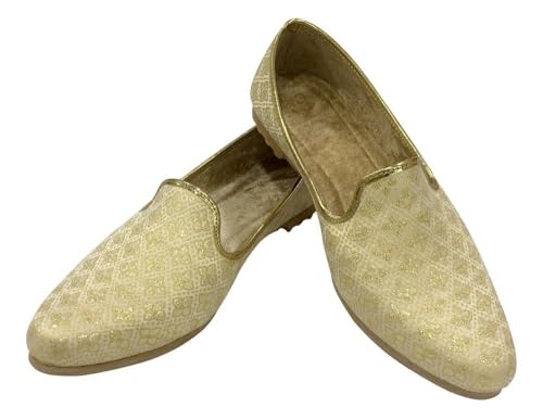Mens Ethnic Designer Punjabi Jutti for Men Cream Gold Shoes Wedding Khussa Traditional Handmade Loafers3