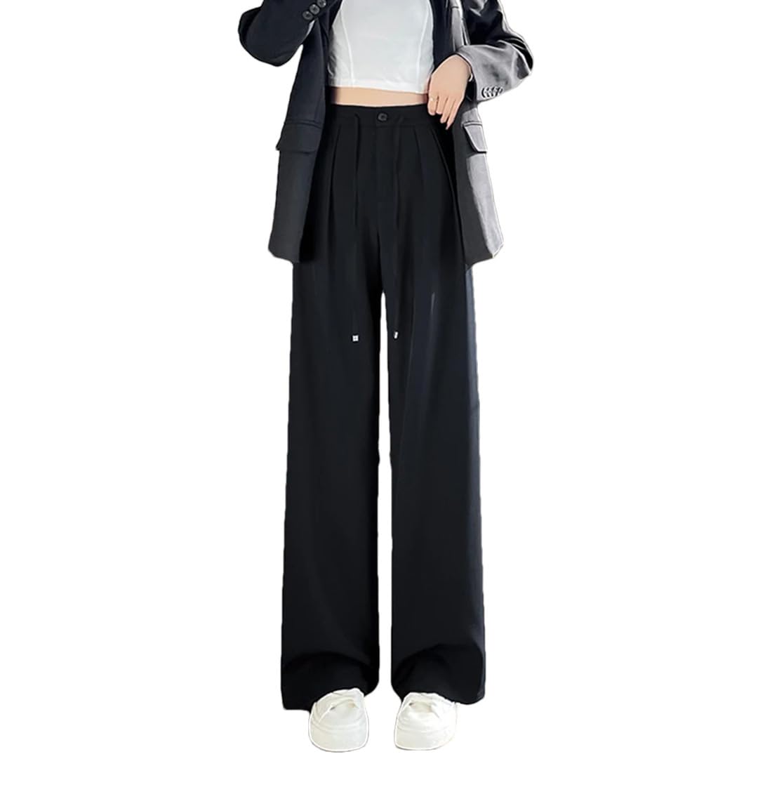 WomenS Loose Lace-Up Wide Leg Pants High Waist Casual Straight Pants Autumn Office Ladies Pants