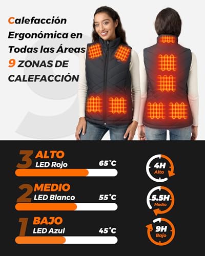 Chaleco calefactable mujer 9 areas de calor ajustable y gran bateria de 16000mAh 2