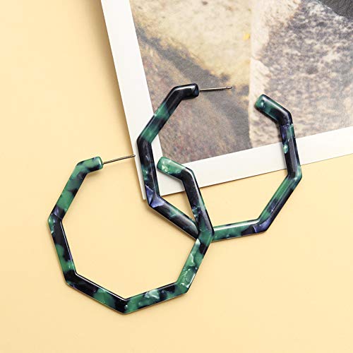 Wowshow Acrylic Resin Hoop Earrings - Geometric Octagon Statement Fashion