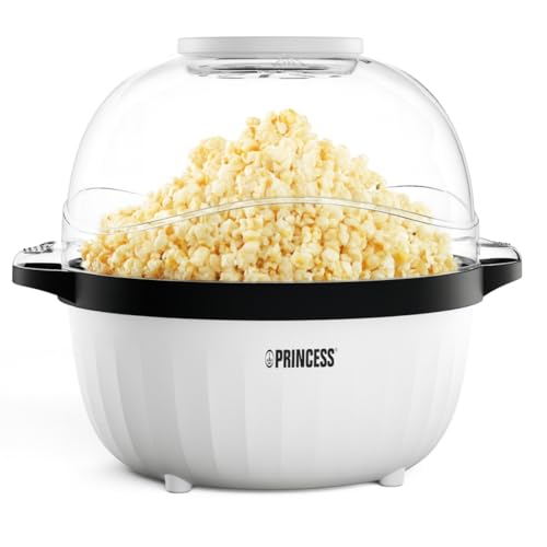 Princess Popcornmaschine, 4,5 L, Rührstab für gleichmäßiges Poppen, Butter-Schmelzfach, Transparenter Deckel, Servierschüssel, Leicht zu Reinigen, Kompakt Verstaubar, 450 W, 292980