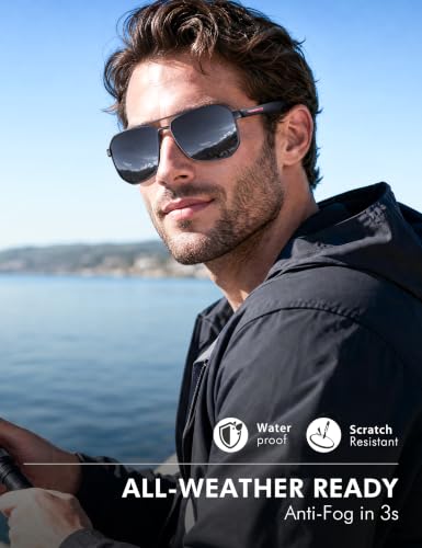 Image of LUENX Aviator Sunglasses for Men Square Polarized Polygon Lens - UV 400 Protection with Accessories Driving Outdoor
