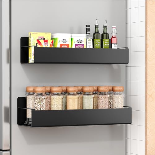 2 Pack Moveable Fridge Magnetic Spice Racks,Metal Black