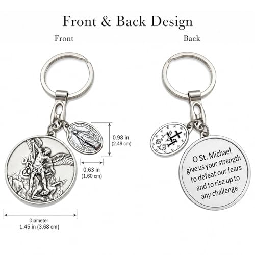Image of St Michael Medals With Virgin Mary Keychain,Saint Michael With Mother Mary Medal for Car,Catholic Religious Keychain,Medalla De La Virgen Milagrosa Adornos Llaveros Para Carros De Mujer Hombre