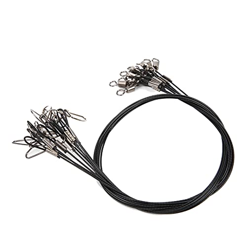 Premium Steel Fishing Wire Line Leash for Deep Sea Fishing with Rolling, 20 Pack for Anglers and Fishermen (Black)