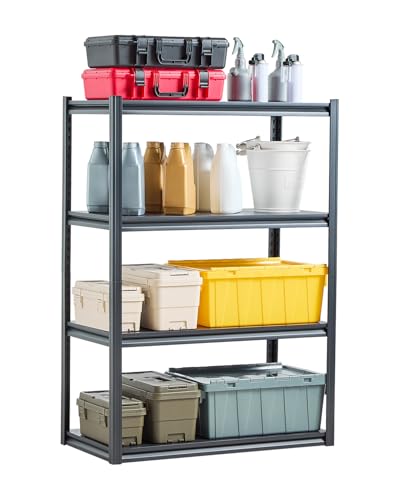 VEVOR Storage Shelves, 2400 lbs, 4 Tier Garage Storage Shelving, 20" D x 40" W x 57" H Adjustable Metal Shelves for Garage Shelves Utility Rack Shelf, Ideal for Kitchen, Warehouse, Basement, Black