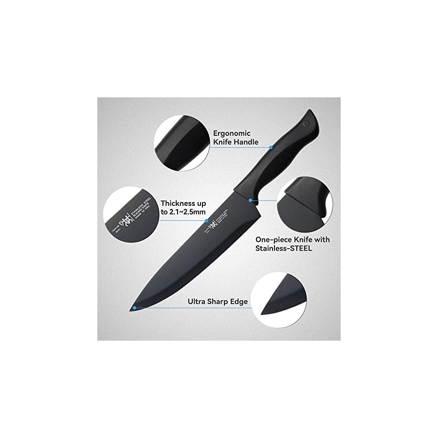 Knife Sets for Kitchen with Block, HUNTER.DUAL 15 Pcs Kitchen Knife Set with Block Self Sharpening, Dishwasher Safe, Anti-slip Handle, Black