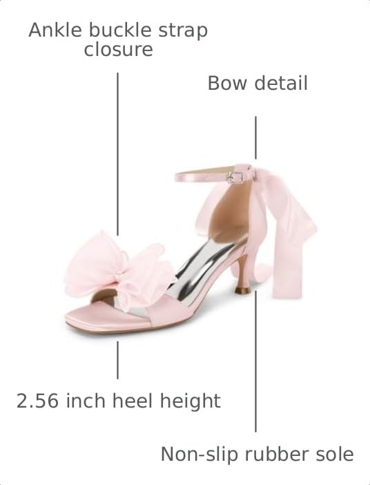 Image of Coutgo Womens Bow Kitten Heels Sandals Square Open Toe Satin Dress Shoes | Low Heels,Square Open Toe, Ankle Strap, Dressy Casual,Satin Ribbon, Wedding,Party,Going Out