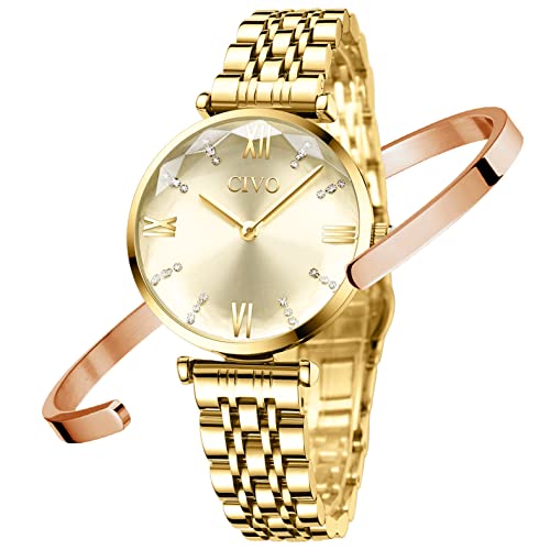 CIVO Montre Femme Or Acier Inoxydable Bracelets de Set Etanche Luxe Analogique Quartz Mode Décontractée Cadeaux