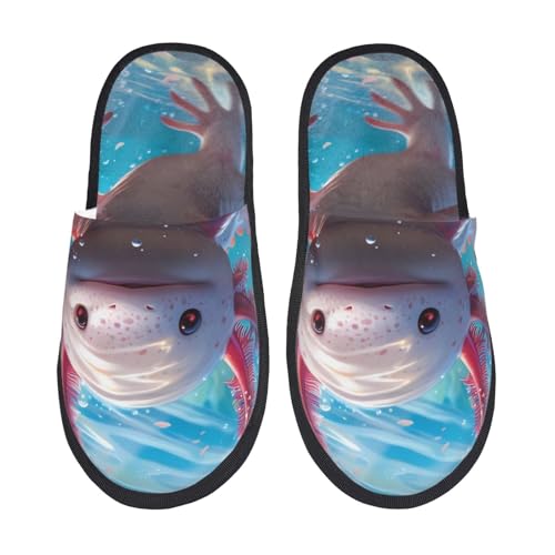 Cute Underwater Axolotl Print House Slippers For Women And Men,Soft Slippers With Memory Foam,Non-Slip Indoor Home Shoes