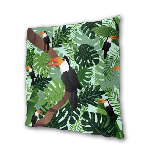 Taies d'oreiller carrées imprimé oiseaux et feuilles tropicales