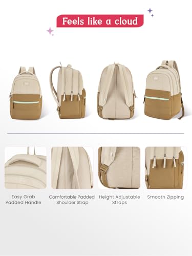 Image of Genie Marshmellow School Backpack For Girls |19 Inch-36 Litres With Laptop Sleeve, Rain cover, Three Compartments, |Best for Books, Water Bottles, Stationery, Laptop, Lunch Box & Essentials - Brown