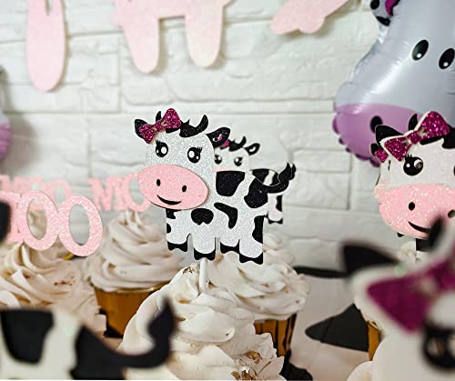 Cow Birthday Party Cupcake Toppers Pink Cow Party Cake Decoration For Kids Farm Animal Theme Birthday Baby Shower Supplies #TOP4