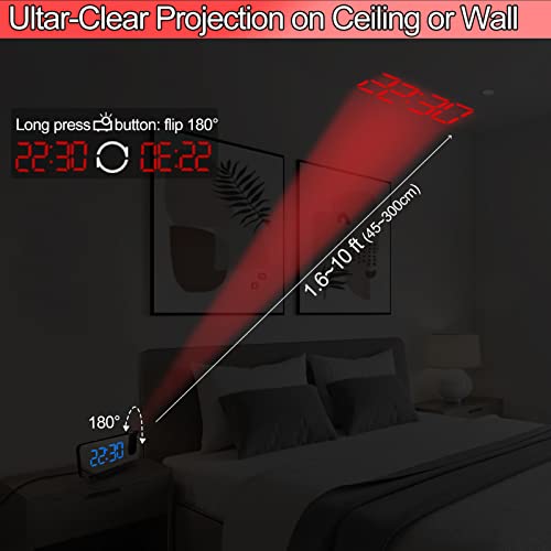Centolla Projection Alarm Clock For Bedroom,7.4 Inch Large Led Alarm Clock With Projection On Ceiling, 180°Projector, Usb Charger, Dimmer, Dual Alarm Clock For Bedroom Desk Decor（Plug Not Included #TOP2
