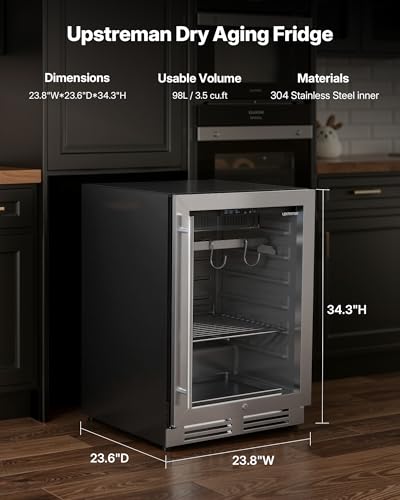 Image of Upstreman 149 LBS Dry Aging Fridge for Steaks, 98L Dry Ager for Meat, Ribeye, Lamb, Ham, Professional Dry Age Fridge for Restaurant /Bar /Kitchen, Premium Aged Beef in 21-45 Days (3.5 cu.ft)