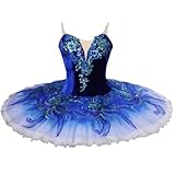 Vestido de tutú de Ballet de El Lago de los cisnes para niñas Vestido Fiesta Bailarina con tutú Plato para niños Vestido de Baile sin Mangas con Tirantes Finos para Gimnasia,Azul,170