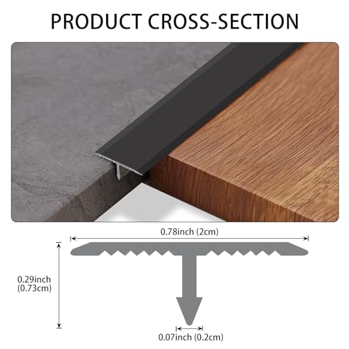 Durable Matte Black Aluminum T-Molding Floor Transition Strips (3 Pcs)
