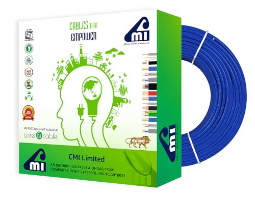 Image of CMI Wires & Cables 2.5 Sq. MM Single Core Copper Wire 45 Meter Roll, Blue, Flame Retardant PVC Insulated Electrical Cable, Eco-Friendly, 10-Year Warranty for Domestic & Industrial Wiring