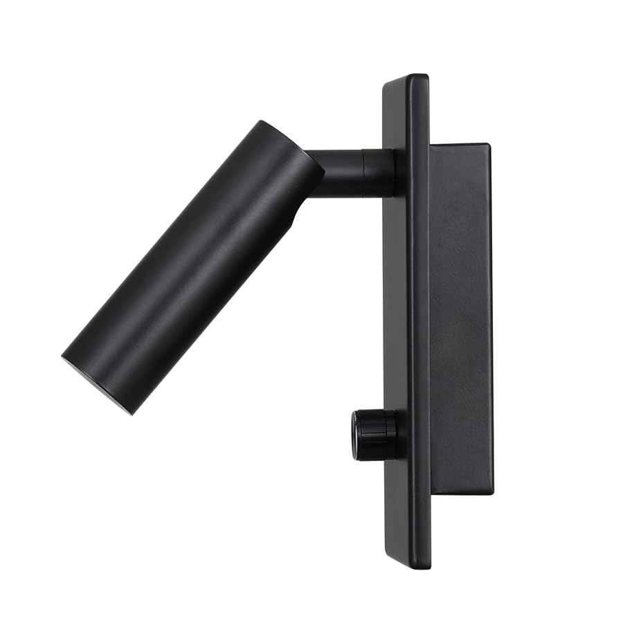 LED Wandleuchte, 5W Warmweiß, Dimmbar mit Drehknopf, Einbaumontage, Matte Schwarz, Leselampe fürs Schlafzimmer