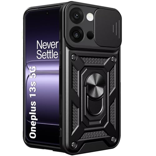 Image of TheGiftKart Tough Armor Bumper Back Cover Case for OnePlus 13s 5G | Sliding Camera Cover, Kickstand & Ring Holder | 360 Protection Case for OnePlus 13s 5G (PC & TPU, Black)