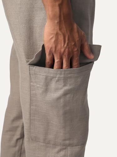 Image of Urbano Fashion Men's Straight Fit Linen Cargo Pants with 6 Pockets