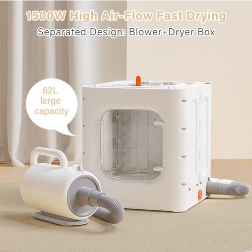 Secador de cabelo para cães de grande capacidade de 62 l, controle inteligente de temperatura e seca