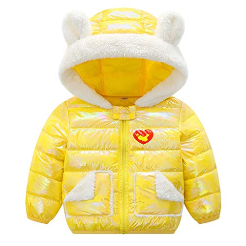 2DXuixsh Newborn Toddler Baby Puffer Jacket Novelly Winter Warm Cotton Padded Outerwear Bear Ears Hooded Down Coat Yellow