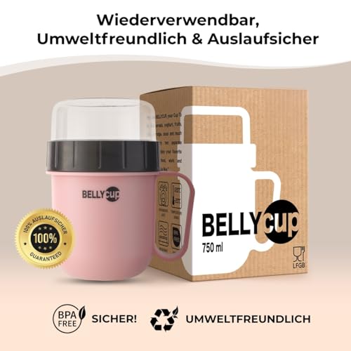 BELLYCUP Gobelet à céreales ou Gobelet à Muesli - sans BPA - Votre gobelet à muesli pratique pour les déplacements - couleur grise, rose ou bleue - Gobelet à céreales To Go