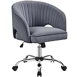 Yaheetech Modern Velvet Desk Chair, Makeup Vanity Chair with Tufted Barrel Back Height Adjustable Accent Armchair Swivel Task Chair for Home Office Dark Gray