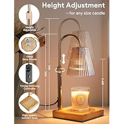 Alternative view of Candle Warmer Lamp with Timer, Dimmable Candle Warmer for Home Decor, Birthday Gifts for Women, Adjustable Height Wax Melt Warmer with 2 Bulbs