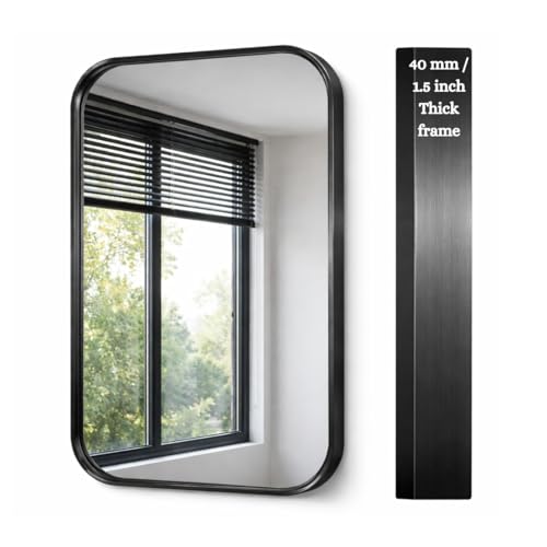Image of 18x24 Inch /Metal Frame Mirror Glass for Wall /Aluminium Rectangle Bathroom Wall Mirror /Mirror for Bathroom /Bedroom /Living Room /Entryway /Dressing Room /Decorative /Vanity| AM1824A1