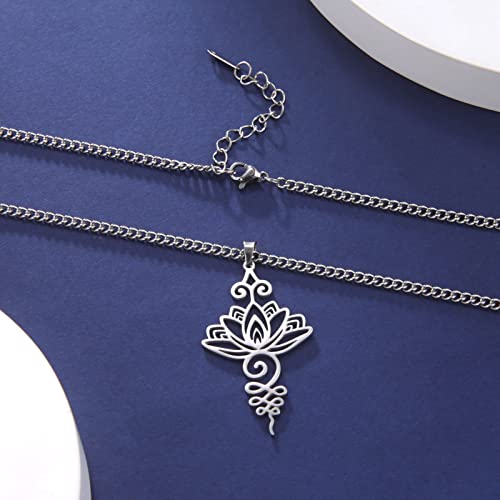Dreamtimes Lotus Flower Pendant Necklace for Women Yoga Healing Charms Unalome Symbol Amulet Stainless Steel Jewelry Lotus Flower Necklace Buddha Yoga Necklace3