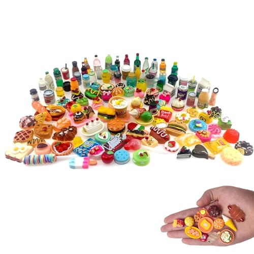 ZORVYN 50 Piezas Miniaturas de Comida y Bebida Accesorios para Casa de Muñecas Set de Alimentos Mini Cocina Juguetes para Muñecas