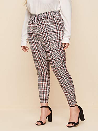 Wdirara Women's Plus Size Camo Print Tie Front Stretch Skinny Long Pants Multicolor Plaid 2Xl #TOP2