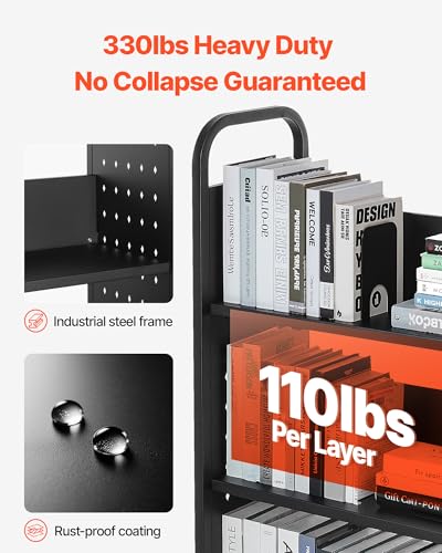 image for VEVOR Rolling Library Book Cart, 330 lbs Capacity, 30.3 x 15 x 48.0-In