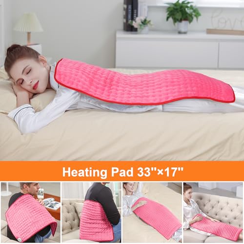 Image of Deepsoon Heating Pad,Electric Heating Pads for Back,Neck,Moist Heating Pad for Abdomen Shoulder Knee Legs,Dry /Moist Heat&Auto Shut Off,Mother's Day Birthday for Men and Women,Fuchsia,33x17 Inch