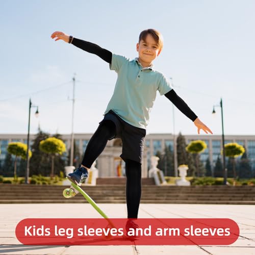 JIEYAO Teenager Sport Armstulpen und Beinärmel Set,Anti-UV Sonnenschutz Armschoner und Lange Kompressions-Beinärmel Unisex Arm Sleeve für Jugend Volleyball Basketball Fußball