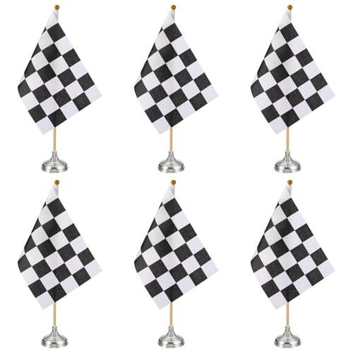 Drapeau de table à damier noir et blanc PATIKIL avec base pour bureau - 2