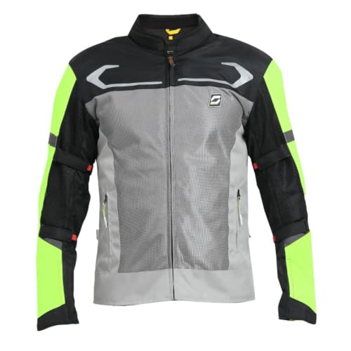 Image of SOLACE AirX v2 Riding Jacket SafeTech CE L2 Protectors (Shoulder Elbow & Back) PowerTector CE L1 Protectors (Chest) - Colour - Neon Grey Black with free RainLiner