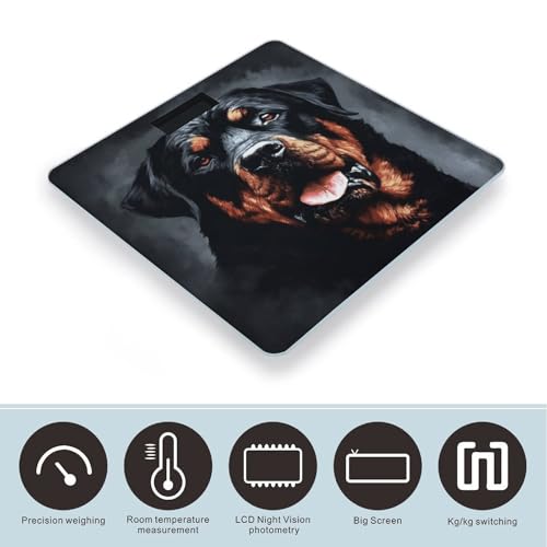 Báscula de baño digital con arte Rottweiler y vidrio templado miniatura 3