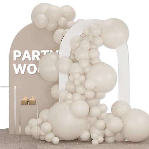 Image of PartyWoo White Sand Balloons 127pcs Different Sizes of 36 18 12 10 5 Inch Off White Beige Cream Ivory Boho Neutral Balloon Arch Kit Garland for Wedding Baby Shower Birthday Party Decorations White-F12