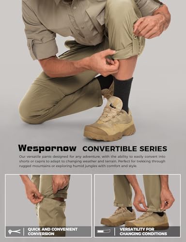 Wespornow Herren Zip-Off-Wanderhose-Abnehmbar-Trekkinghose, Atmungsaktiv Outdoorhose Arbeit Hosen Schnell Trockend Sommer Funktionshose mit 5 Taschen (Khaki, L)